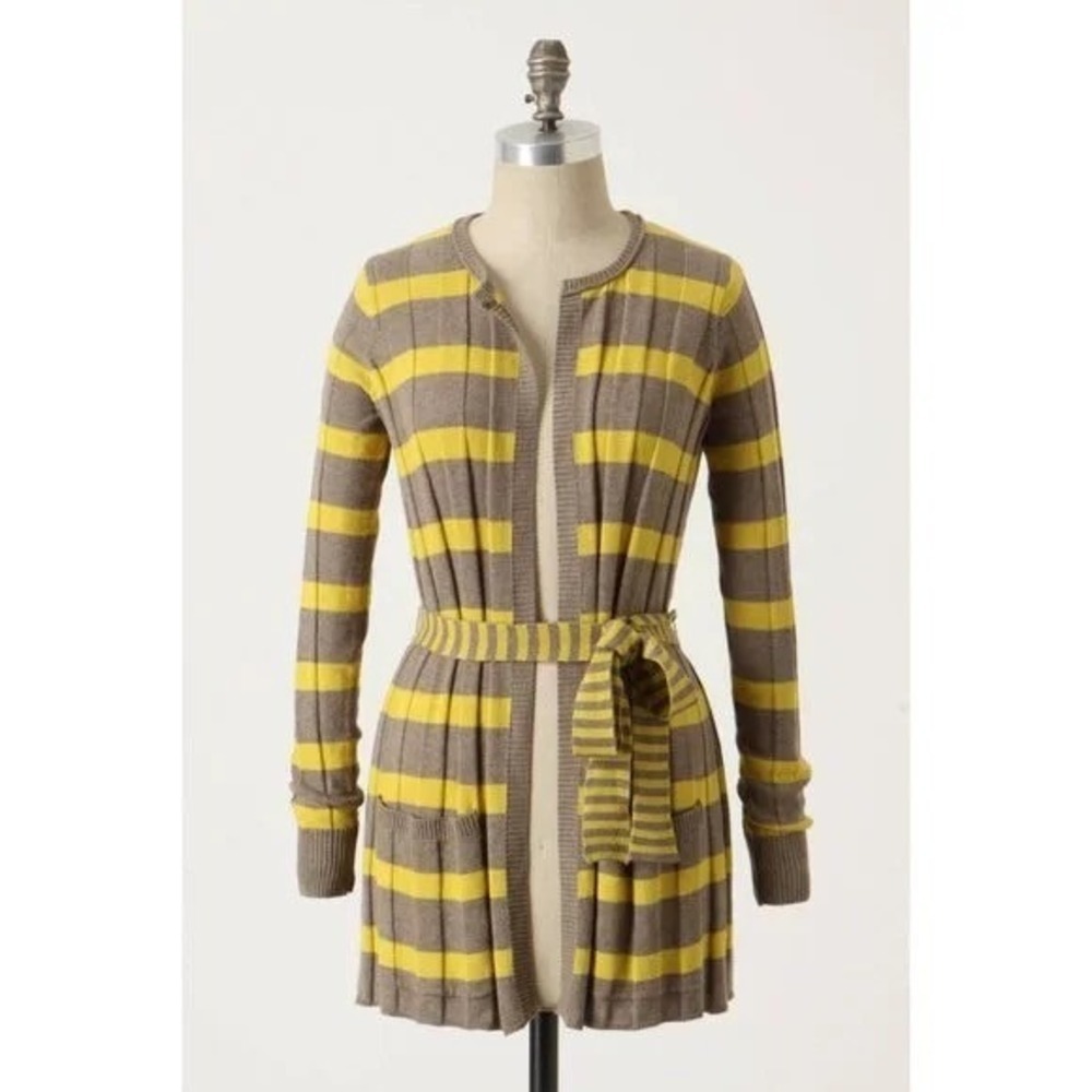 Anthropologie MAPLE Silk Switching Lanes Belted Cardigan Sweater Pleated Large